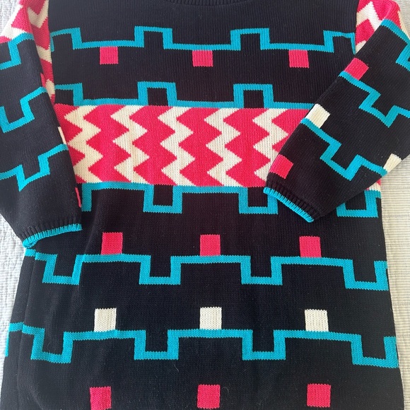 Blue Morgan Vintage 1980’s Geometric Design Oversized Sweater 1x made in USA - Picture 2 of 7